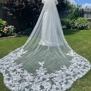 Cathedral Veil,Ivory Wedding Veil ,Bride veil,Floral Lace with sequins,Wedding accessories,Pure White Cathedral Veil,10 feet Classic Veil