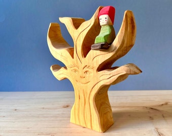 Tree with face and gnome |Montessori set | Wood tree