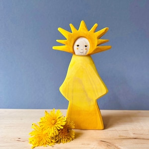 Woman Sun Wooden Figure Wooden toys for children Spring decoration made of wood image 1