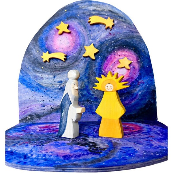 Galaxy Herr Mond Diorama Holzspielzeug für Kinder Lernspielzeug Montessorispielzeug Kinderzimmer Deko Geschenk für Mädchen Jungen