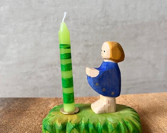 Figurine en bois Sterntaler avec bougeoir pour anniversaire d'enfant ou cadeau et décoration pour le bureau et la maison