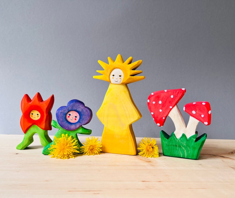 Woman Sun Wooden Figure Wooden toys for children Spring decoration made of wood image 4