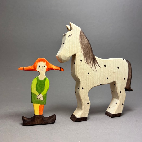 Chica con caballo | Conjunto de juguetes de madera | Personajes de cuento de hadas