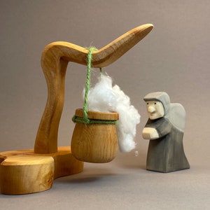 Wooden figure witch with tree and cauldron fairy tale tree Waldorf wooden toy fairy tale