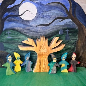 Forest spirits wooden figures | Tree wooden figure | Creatures of the forest colorfully painted wooden figures | handmade wooden figures