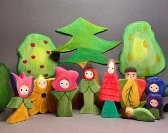 Figurines en bois pour enfants fleuris | Décoration de table saisonnière | Fleurs de bois | Décoration printanière | Jouets pour les enfants et les amoureux des plantes