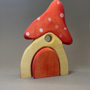Mushroom house wooden house waldorf colorfully painted ocher blue red rainbow fly agaric waldorf handmade