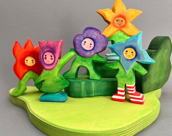 Wooden flower children | Waldorf wooden figures | Wooden flowers | Wooden toy Waldorf