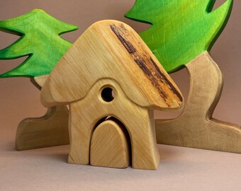 Small house made of alder wood Wooden toys for children Dwarf house