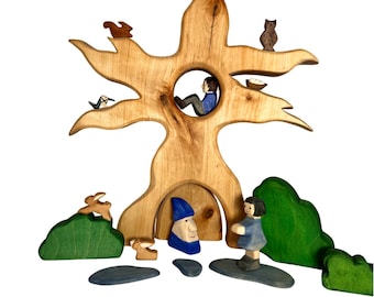 Jouet en bois grand arbre avec petit garçon jouet en bois pour enfants jouet éducatif Montessori jouet décoration de crèche cadeau pour enfant