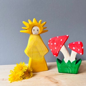 Woman Sun Wooden Figure Wooden toys for children Spring decoration made of wood image 2