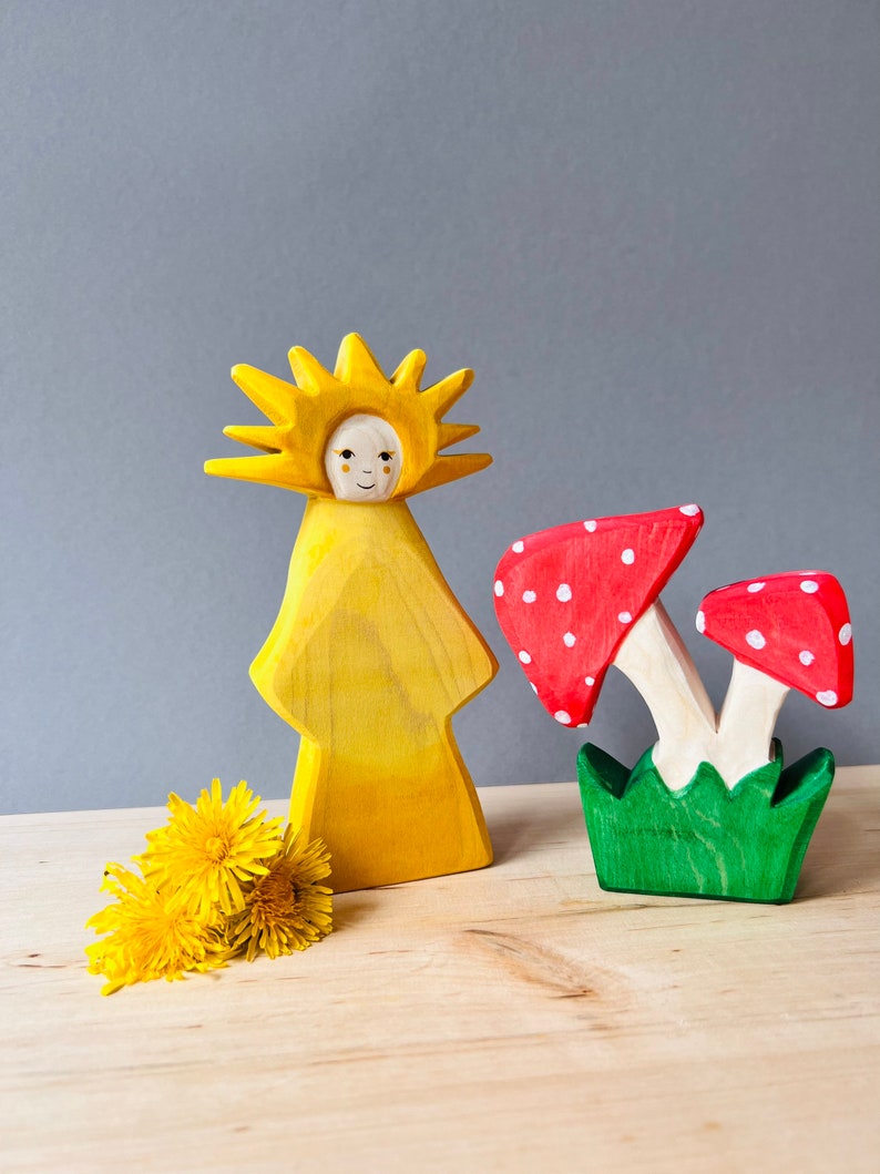 Woman Sun Wooden Figure Wooden toys for children Spring decoration made of wood image 2