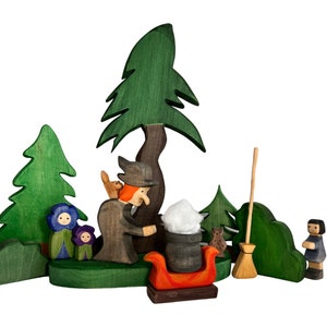 Wooden Toys Enchanted Forest Witch Cauldron Fire Flower Children Trees Montessori Toys Educational Toys Gift for Children