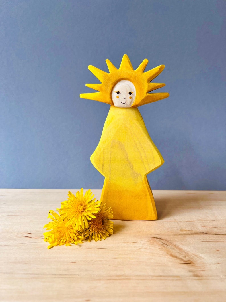 Woman Sun Wooden Figure Wooden toys for children Spring decoration made of wood image 1