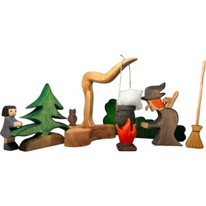 Wooden figure set witch in the magic forest carved toy figures for children home decor special gift for handmade fans