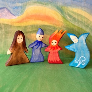 Wooden figures 4 elements | Fire Air Water Earth | Waldorf | Seasonal table