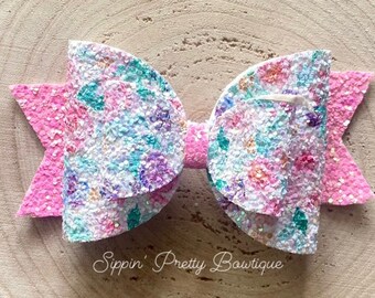 Pink Spring Floral Bow Straw Topper