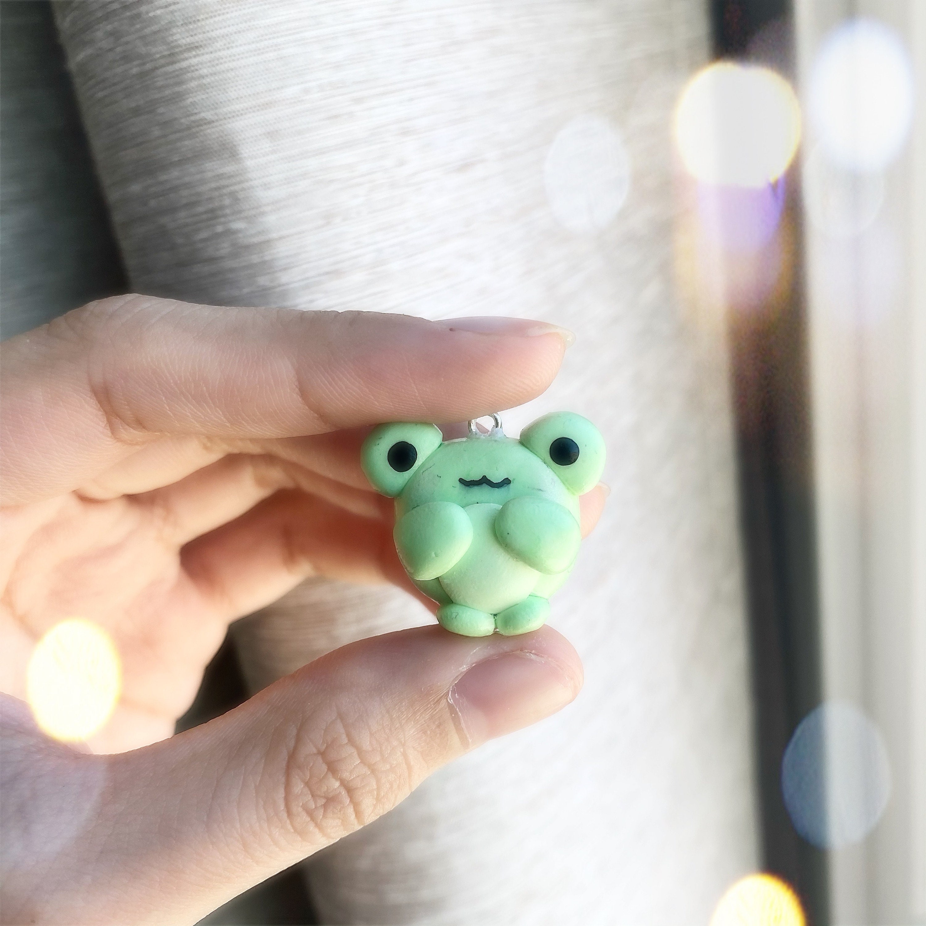 Cute Frog Polymer Clay Keychain, Charm, Polymer Clay, Keychain, Frog