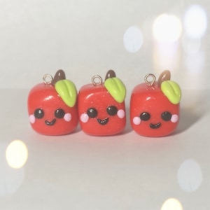 Apple Cube Charms, Polymer Clay Keychains, Miniature Fruit