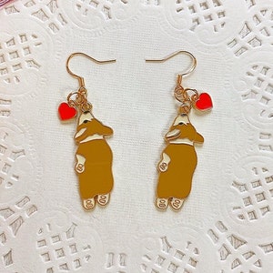 Corgi earrings | corgi, heart, sploot, love, heart earrings, cute dog, cute corgi, dog, puppy, earrings, corgi charm, heart charm, charm