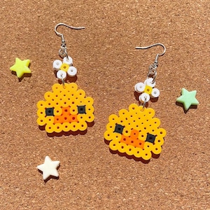 Flower ducky earrings | duck, duck earrings, animal, flowers, perler beads, perler bead earrings, dangle earrings, cute, yellow