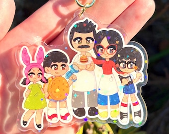 Bob's Burgers holographic keychain | show, keychains, burgers, family, funny, bob belcher, linda, tina, gene, louise, acrylic, cute, sparkle