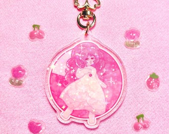 Rose Quartz holographic keychain | Steven Universe, keychains, pearl, roses, crystal gems, pink diamond, acrylic, cute, sparkle, stars, pink