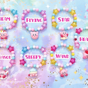 Braccialetti con ciondoli ispirati a Curby / spettacolo, cartone animato, carino, perline, stelle, braccialetto, gioco, rosa, blu, giallo, arcobaleno, gioielli, bianco immagine 8