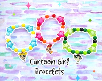 Braccialetti con ciondoli ispirati ai cartoni animati / stelle, spettacolo, sorelle, ciondolo, perline, braccialetto, rosso, rosa, blu, verde, bianco, grazioso, ciondolo agenda