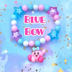 Braccialetti con ciondoli ispirati a Curby / spettacolo, cartone animato, carino, perline, stelle, braccialetto, gioco, rosa, blu, giallo, arcobaleno, gioielli, bianco Blue Bow