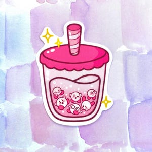 Adesivo Kirb-Boba | Kirby, boba, engraçado, Poyo, chá de bolhas, rosa, adesivo de bebida, adesivo de vinil, adesivos fofos