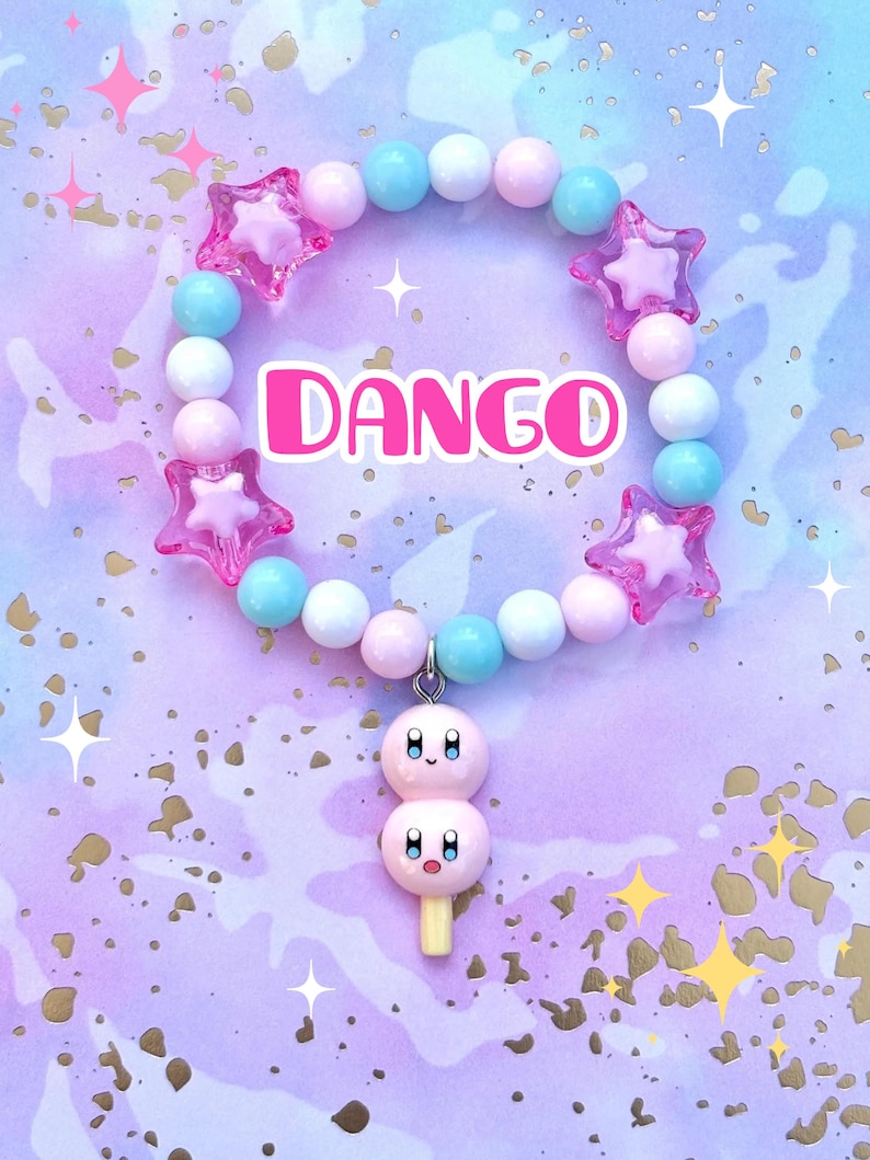 Braccialetti con ciondoli ispirati a Curby / spettacolo, cartone animato, carino, perline, stelle, braccialetto, gioco, rosa, blu, giallo, arcobaleno, gioielli, bianco Dango