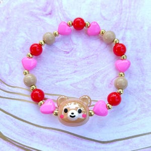 Teddy bear charm bracelet | bear, hearts, cute bear, teddy bear, doll, animal, love, beads, bracelet, pink, brown, red