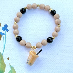 Bubble tea charm bracelet | boba, milk tea, bubble tea, tapioca, drinks, sweets, cute, beads, bracelet, stars