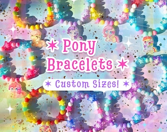 Braccialetti con ciondoli ispirati ai pony (MISURE PERSONALIZZATE!) / pony, carino, grazioso, cartone animato, spettacolo, cavalli, segni, brillantini, bambini, rosa, viola, giallo