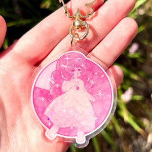 Rose Quartz holographic keychain | Steven Universe, keychains, pearl, roses, crystal gems, pink diamond, acrylic, cute, sparkle, stars, pink