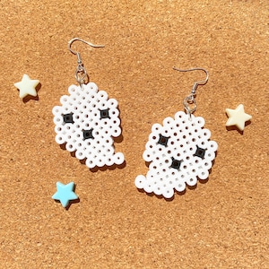 Ghostly friend earrings | ghost, spooky, ghost earrings, cute ghost, perler beads, perler bead earrings, dangle earrings, Halloween, cute