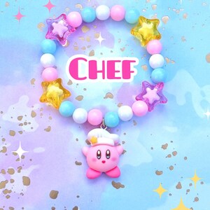 Braccialetti con ciondoli ispirati a Curby / spettacolo, cartone animato, carino, perline, stelle, braccialetto, gioco, rosa, blu, giallo, arcobaleno, gioielli, bianco Chef