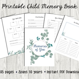 Libro de memorias para niños imprimible / Libro de memorias para bebés / Libro de memorias para niños pequeños / Páginas de libros para bebés / Libro personalizado para bebés / Descarga instantánea en PDF
