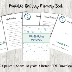 Libro de memorias de cumpleaños imprimible / Libro de memorias de cumpleaños / Libro de memorias para niños / Libro de cumpleaños anual / Libro personalizado / Descarga instantánea PDF