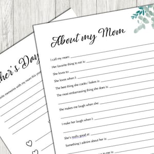 Imprimible del Día de la Madre / Tradición del Día de la Madre / Preguntas anuales sobre mi mamá / Recuerdo de mamá e hijo / PDF descargable