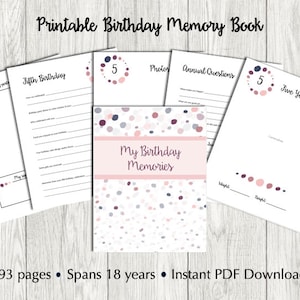 Libro de memorias de cumpleaños imprimible / Libro de memorias de cumpleaños / Libro de memorias para niños / Libro de cumpleaños anual / Libro personalizado / Descarga instantánea PDF