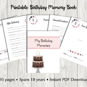 Libro de memorias de cumpleaños imprimible / Libro de memorias de cumpleaños / Libro de memorias para niños / Libro de cumpleaños anual / Libro personalizado / Descarga instantánea PDF