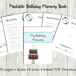 Libro de memorias de cumpleaños imprimible / Libro de memorias de cumpleaños / Libro de memorias para niños / Libro de cumpleaños anual / Libro personalizado / Descarga instantánea PDF
