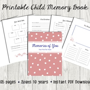Libro de memorias para niños imprimible / Libro de memorias para bebés / Libro de memorias para niños pequeños / Páginas de libros para bebés / Libro personalizado para bebés / Descarga instantánea en PDF