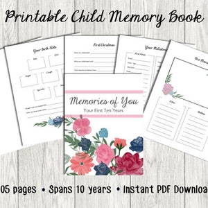 Libro de memorias para niños imprimible / Libro de memorias para bebés / Libro de memorias para niños pequeños / Páginas de libros para bebés / Libro personalizado para bebés / Descarga instantánea en PDF