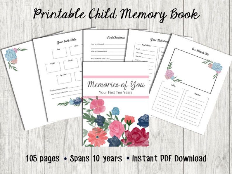 Printable Child Memory Book Baby Memory Book Toddler Memory Book Baby