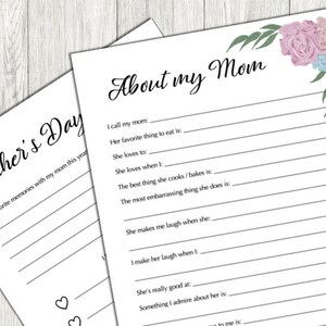 Imprimible del Día de la Madre / Tradición del Día de la Madre / Preguntas anuales sobre mi mamá / Recuerdo de mamá e hijo / PDF descargable
