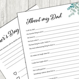 Imprimible del Día del Padre / Tradición del Día del Padre / Preguntas anuales sobre mi papá / Recuerdo de papá e hijo / PDF descargable