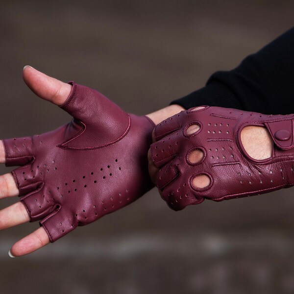 Men's Half Finger Genuine Leather Gloves | Driving | Motorcycle